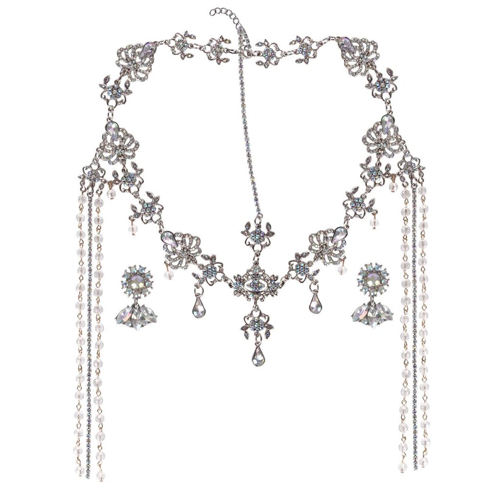 8834 1920s Flapper Headpiece + Earrings Crystal Rhinestone Head Pieces